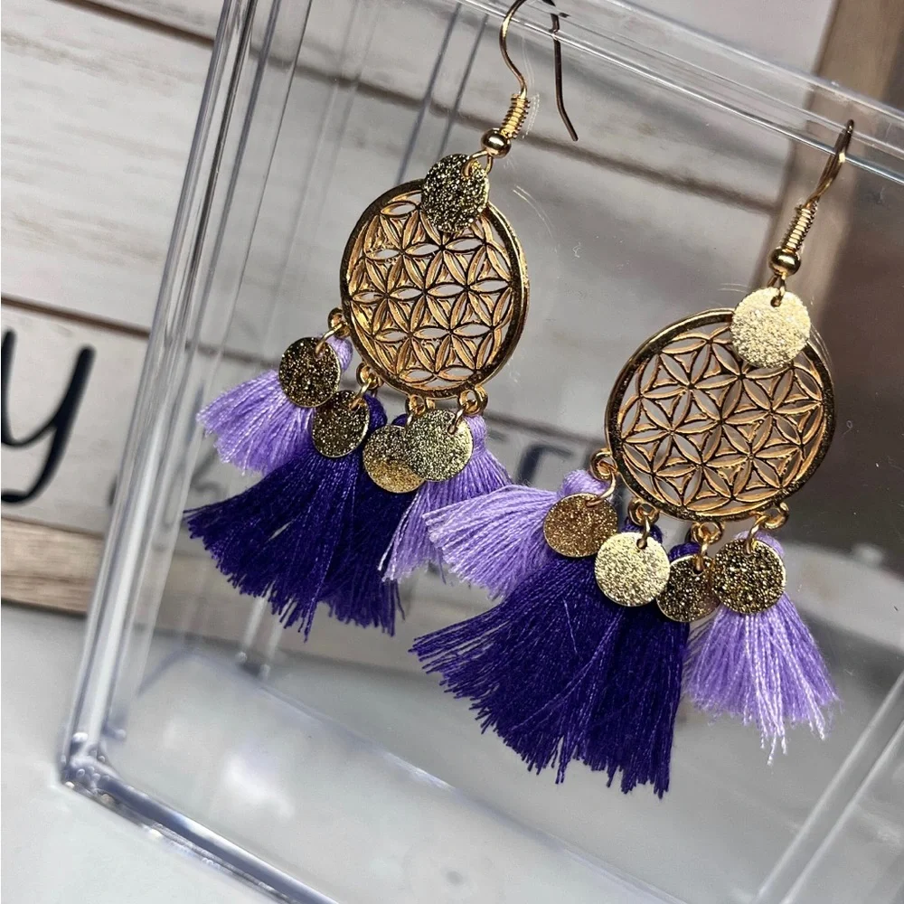 Purple coin Tassel earrings - Picture 1 of 3